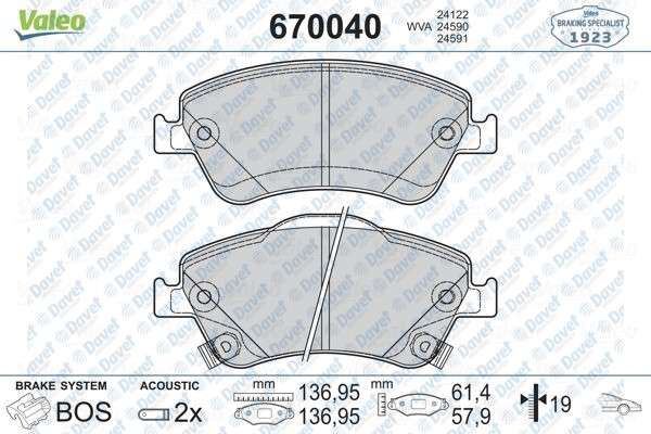 VALEO 670040 On Fren Balatasi  Toyota Auris 1.3/1.4/1.6/1.8/1.4d 06>12/Corolla 1.4d 07>14